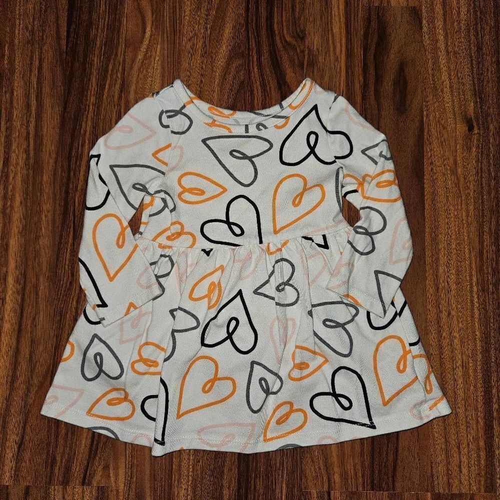 5 For $25 Cat & Jack White Dress with Orange and Black Hearts Baby Size 12M